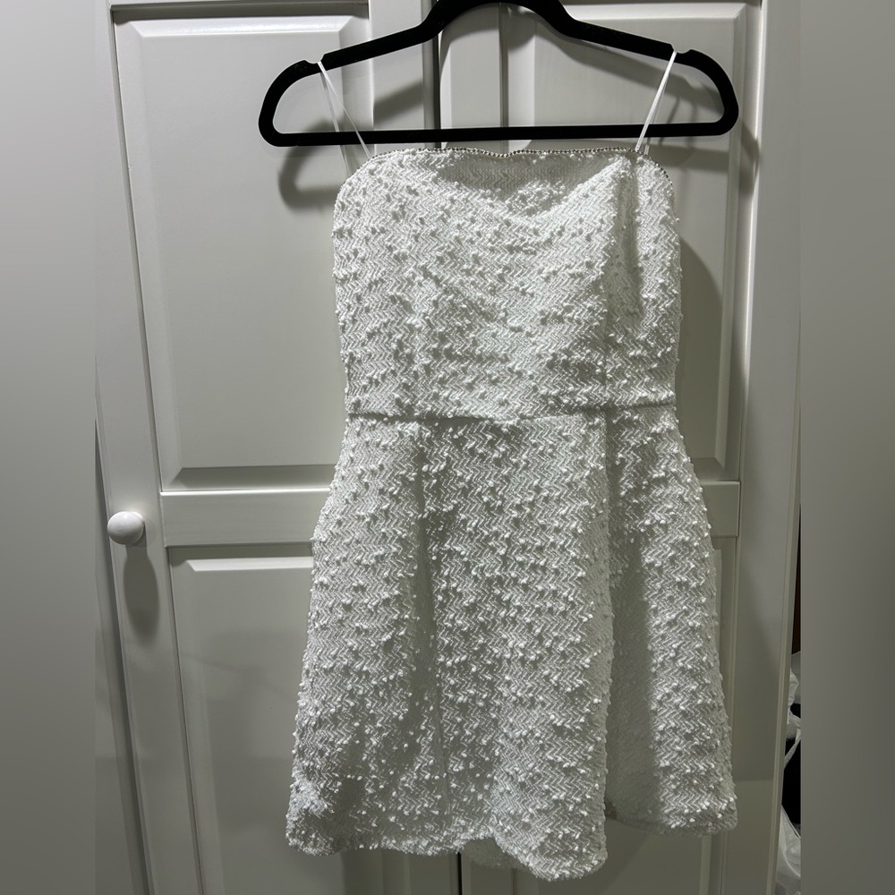 Strapless Mini Bridal Dress with Rhinestones and Bow